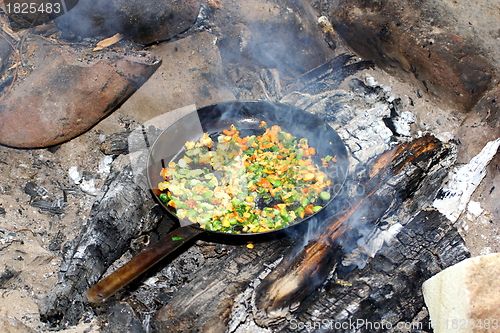 Image of frying pan on fire