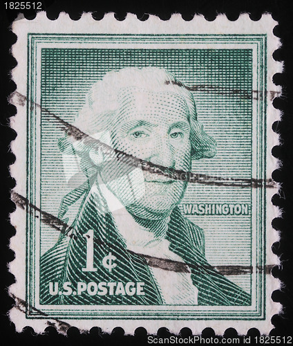 Image of Stamp printed in the United States of America shows George Washington