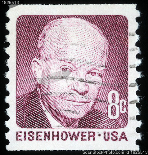 Image of Stamp printed in the United States of America shows image of former US President Dwight Eisenhower