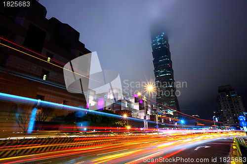 Image of night with lights of traffic in Taipei
