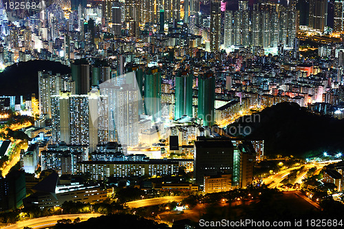 Image of downtown in Hong Kong view from high at night