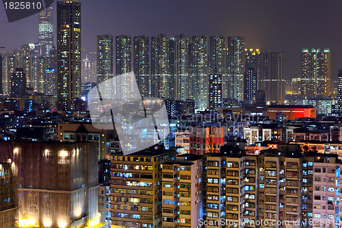 Image of Hong Kong with crowded buildings at night 