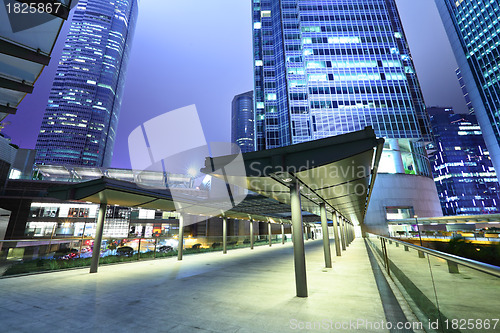 Image of Details of business buildings at night in Hong Kong