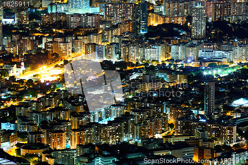 Image of downtown in Hong Kong view from high at night