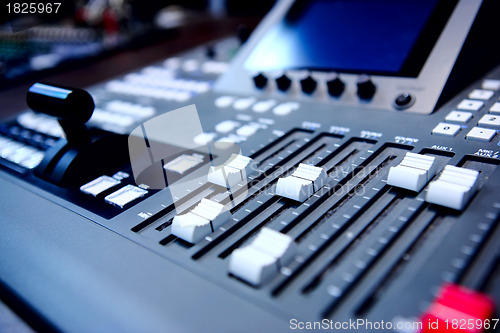 Image of controls of audio mixing console