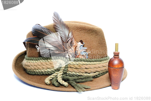 Image of old hunting hat and game call