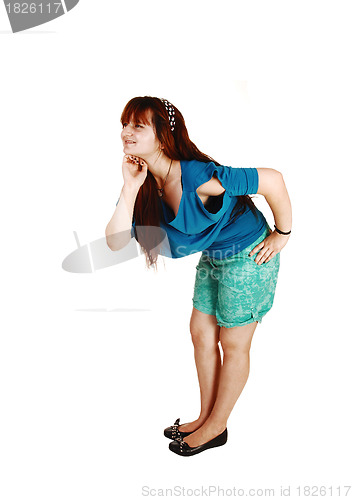 Image of Girl bending forwards.