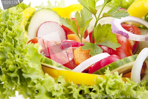 Image of fresh tasty mixed salad with different vegetables isolated