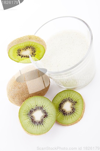 Image of fresh delicious kiwi yoghurt shake cream isolated