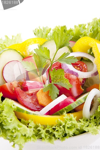Image of fresh tasty mixed salad with different vegetables isolated