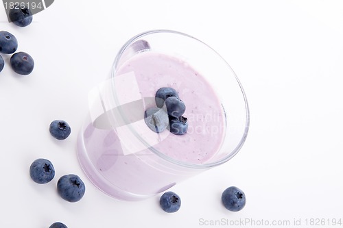 Image of tasty fresh blueberry yoghurt shake dessert isolated