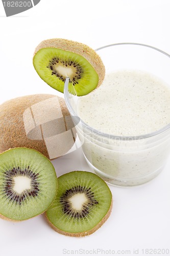 Image of fresh delicious kiwi yoghurt shake cream isolated