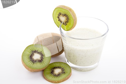 Image of fresh delicious kiwi yoghurt shake cream isolated