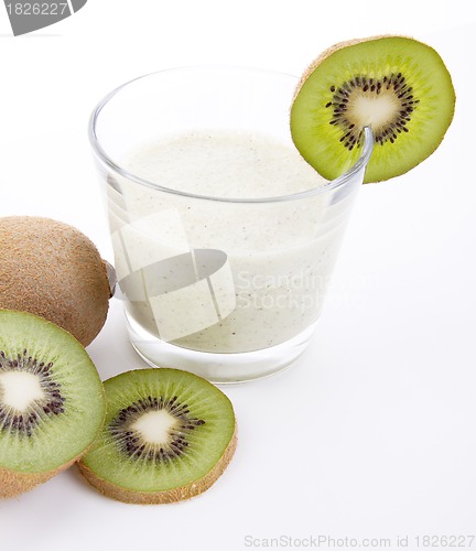 Image of fresh delicious kiwi yoghurt shake cream isolated