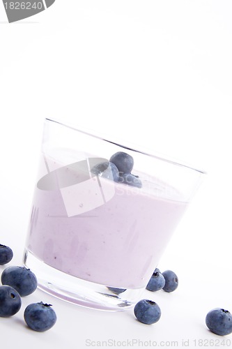 Image of tasty fresh blueberry yoghurt shake dessert isolated