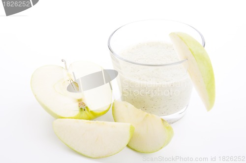 Image of fresh green apple yoghurt shake isolated