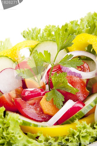 Image of fresh tasty mixed salad with different vegetables isolated