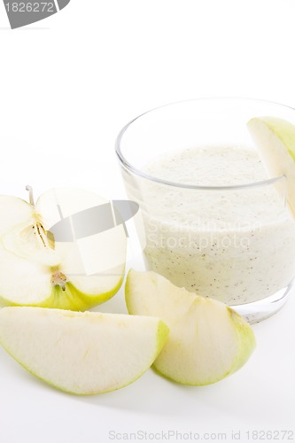 Image of fresh green apple yoghurt shake isolated