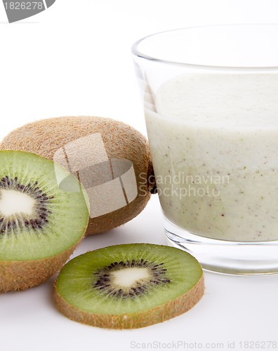 Image of fresh delicious kiwi yoghurt shake cream isolated