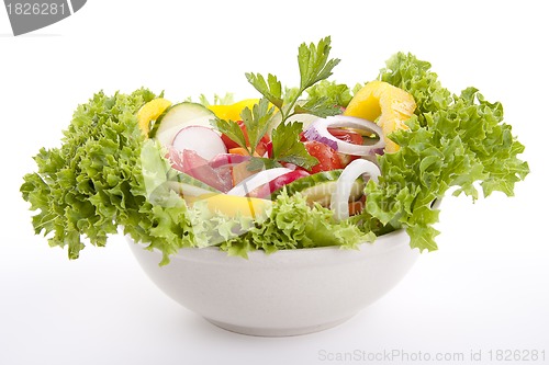 Image of fresh tasty mixed salad with different vegetables isolated