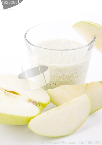Image of fresh green apple yoghurt shake isolated