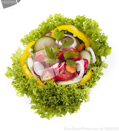 Image of fresh tasty mixed salad with different vegetables isolated