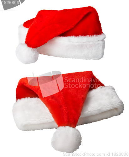 Image of Christmas Santa Claus red hats on white