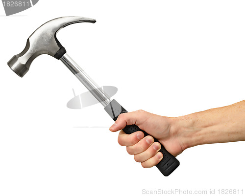 Image of Hammer in hand on white background