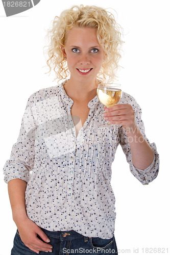 Image of Young woman drinking wine