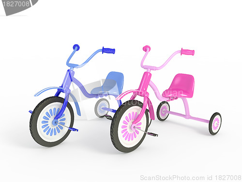 Image of Blue and pink tricycle isolated 3d render