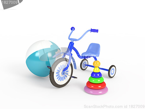 Image of Ball, tricycle and pyramid isolated
