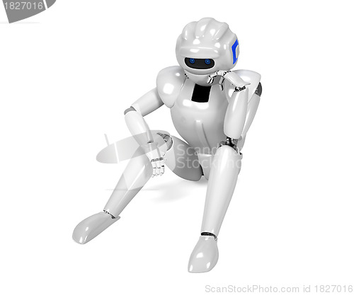 Image of 3D render of depressed android - isolated on white background