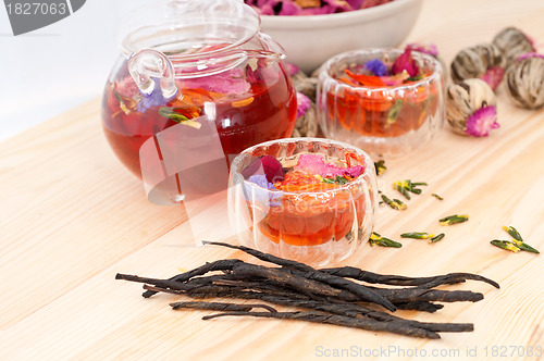 Image of Herbal natural floral tea infusion with dry flowers