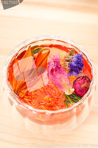 Image of Herbal natural floral tea infusion with dry flowers