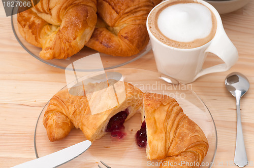 Image of fresh croissant french brioche and coffee