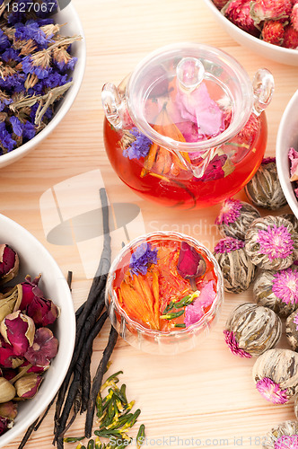 Image of Herbal natural floral tea infusion with dry flowers