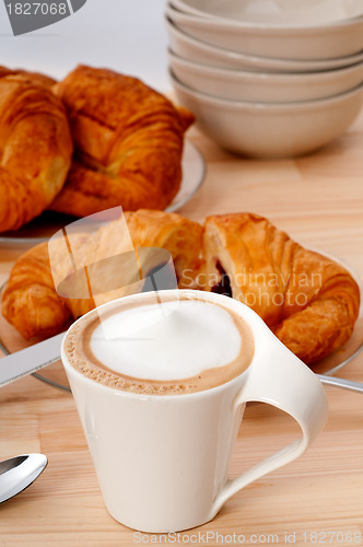 Image of fresh croissant french brioche and coffee