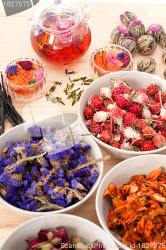 Image of Herbal natural floral tea infusion with dry flowers