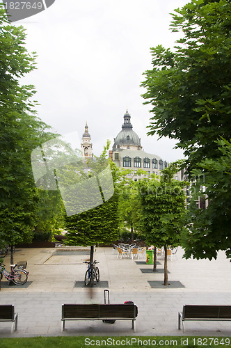 Image of garden park benches Budapest Hungary