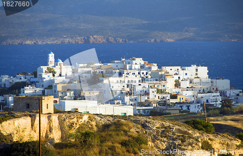Image of panoramic Adamas Plaka typical Greek island Cyclades architectur