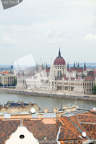 Image of Budapest Hungary cityscape  panorama with Parliament Danube Rive