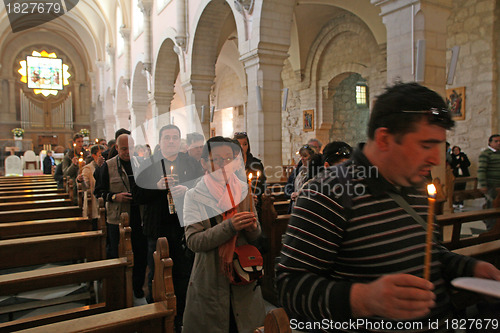 Image of Procession from the church of St. Catherine and go to the cave in the Basilica of the Birth of Jesus, Bethlehem