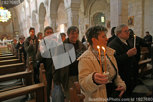 Image of Procession from the church of St. Catherine and go to the cave in the Basilica of the Birth of Jesus, Bethlehem