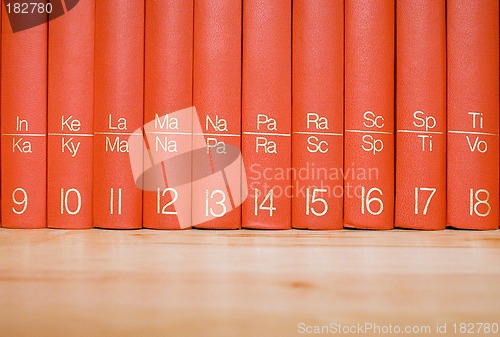 Image of Encyclopedia in a Wooden Bookshelf