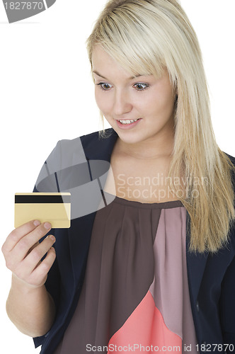 Image of Woman looking at her credit card