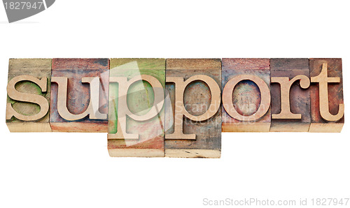 Image of support word in wood type