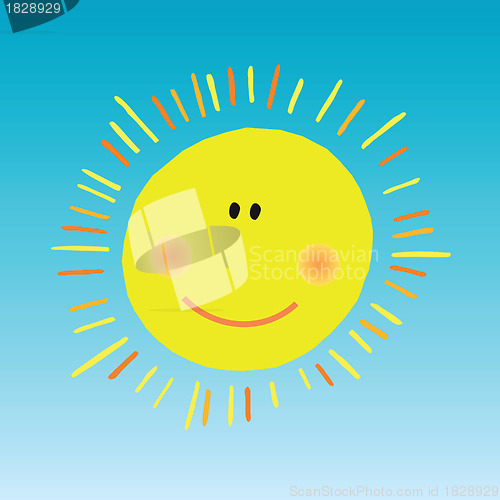 Image of abstract smiling sun on blue sky