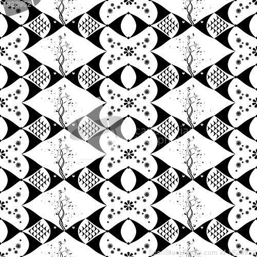 Image of Seamless Fish and Floral Pattern