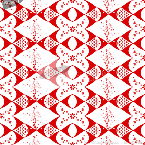 Image of Seamless Fish and Floral Pattern