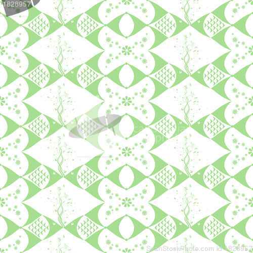 Image of Seamless Fish and Floral Pattern